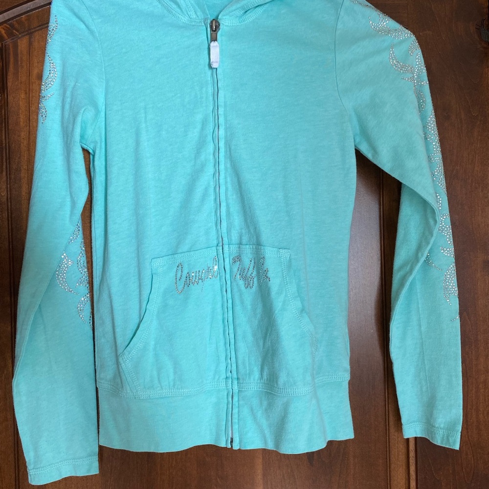 Teal cowgirl tuff zip up sweatshirt